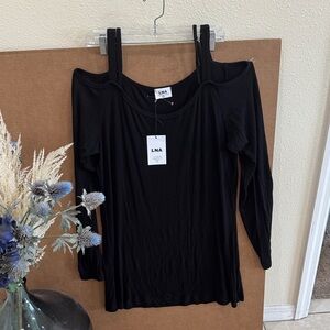 LNA Amber Rib Black Long Sleeve Cold Shoulder Top Sz 3X NWT